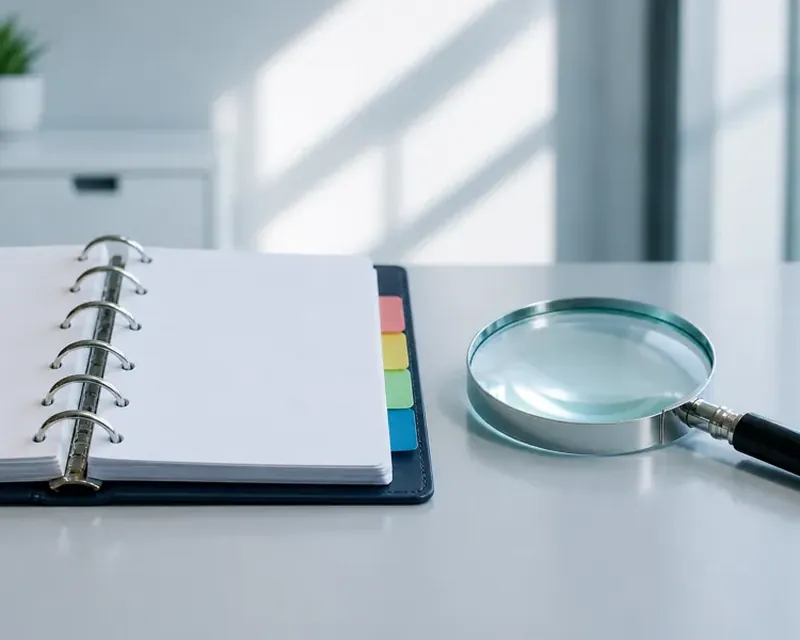 An organised overview of printed documents fanned out on a desk